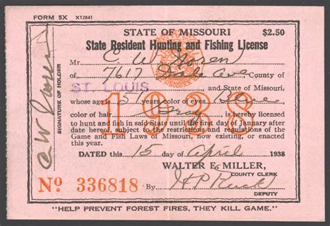 1906 – 1938 Missouri Hunting & Fishing Licenses - Waterfowl Stamps and More