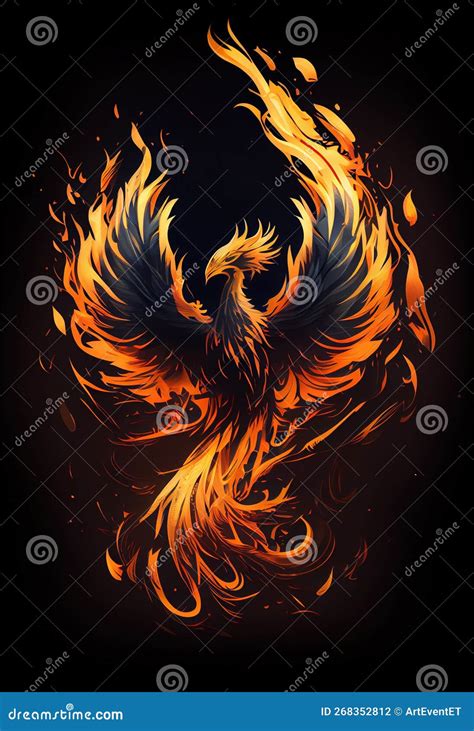 Burning Bird Phoenix Rising Form Flames and Fire, Logo Stock ...