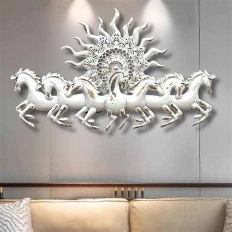 Designer White 7 Horse in Sun Metal Wall Art with LED (48 x 28 Inches ...