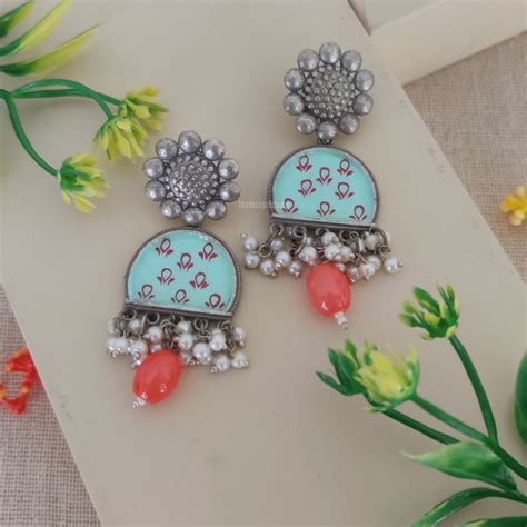 “Manjari” Silver Look alike Oxidised Earring – The Beta Girl Jewellery