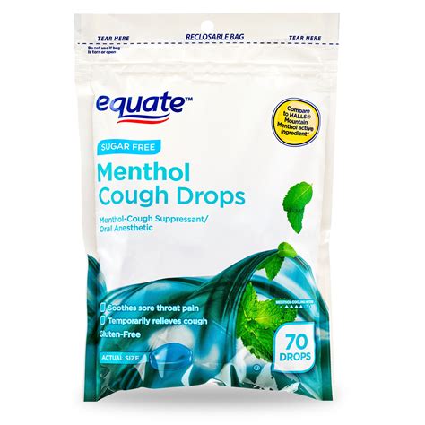 Equate Sugar Free Sore Throat and Cough Relief Menthol Cough Drops ...