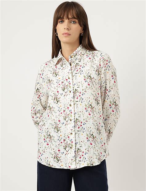 Buy Pure Linen Floral Print Spread Collar Shirt at Marks & Spencer