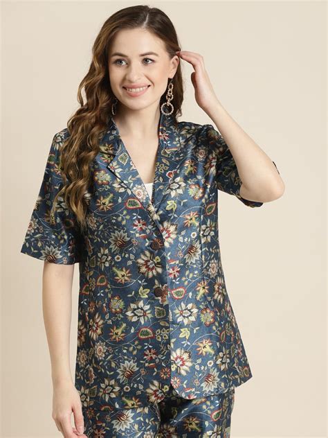 Buy Navy Floral Short Sleeves Blazer Online At Best Price - Sassafras.in
