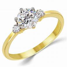 Engagement Rings Gold by 14k Solid Yellow Gold Cz Cubic Zirconia Three Engagement Rings Gold
