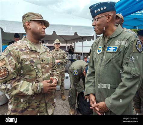 Air Force Chief of Staff Gen. CQ Brown, Jr., speaks with Lt. Col ...