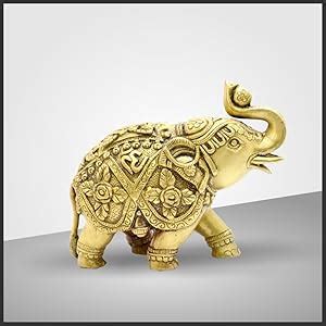Buy Two Moustaches Om and Swastika Carving Brass 7 Inches Elephant ...