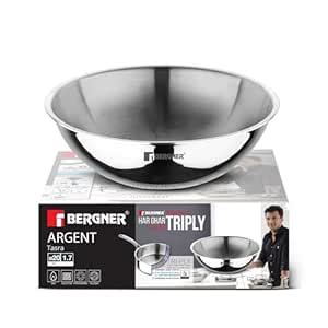 BERGNER Argent Triply Stainless Steel Tasra/Tasla Without Lid, 20cm (1. ...