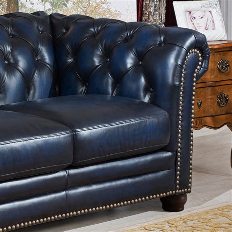 Amax Nebraska Chesterfield Genuine Leather Sofa, Loveseat and Chair Set ...