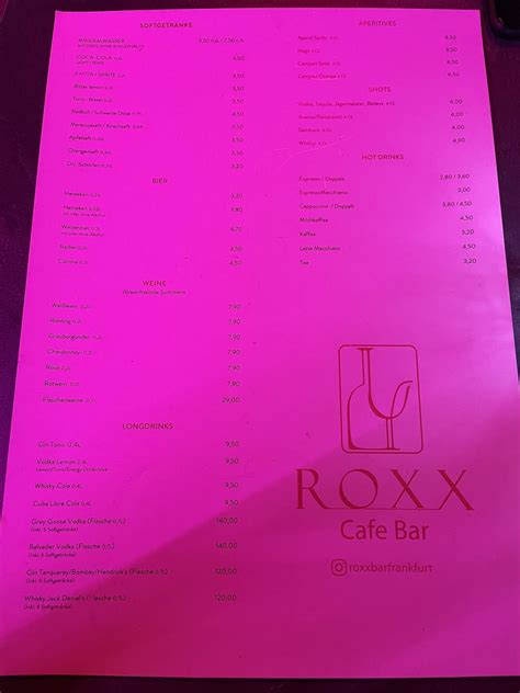 Speisekarte von ROXX Bar Frankfurt, Frankfurt am Main