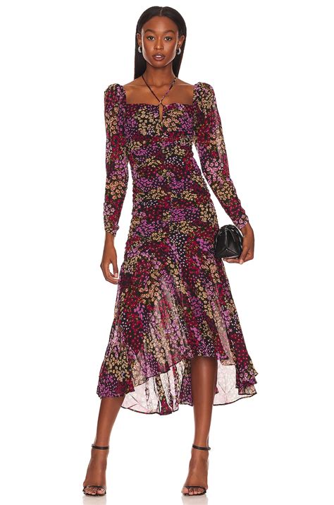 ASTR the Label Athena Midi Dress in Black & Red Multi Floral | REVOLVE