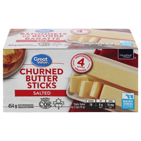 Great Value Salted Churned Butter Sticks, 4 Sticks, 454 g - Walmart.ca