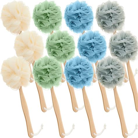 Amazon.com : 12 Pieces Large Loofah on a Stick Shower Loofah with Long ...