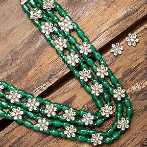 ZAVERI PEARLS Kundan & Dangling Green Beads Multi Layered Jewellery Set ...