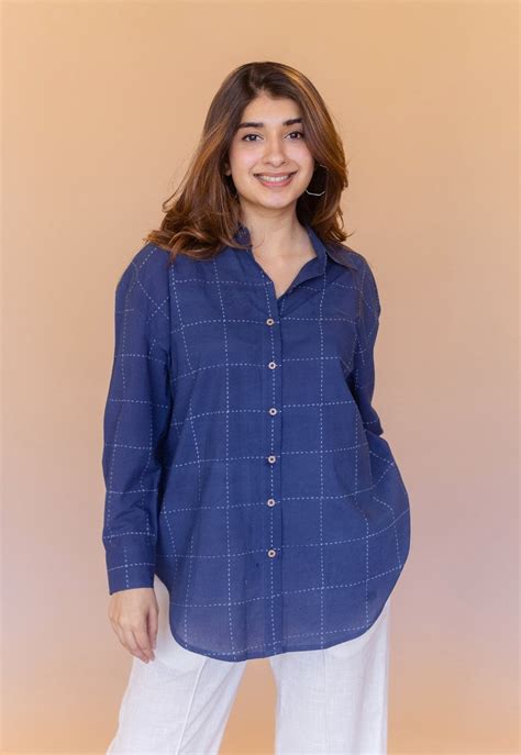 Indian Ethnic Women's Ruhi Blue Dabu Cotton Anti-Fit Shirt – THE INDIAN ...
