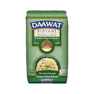 Daawat Biryani Basmati Rice, 500 Grams| World's Longest Rice Grain ...
