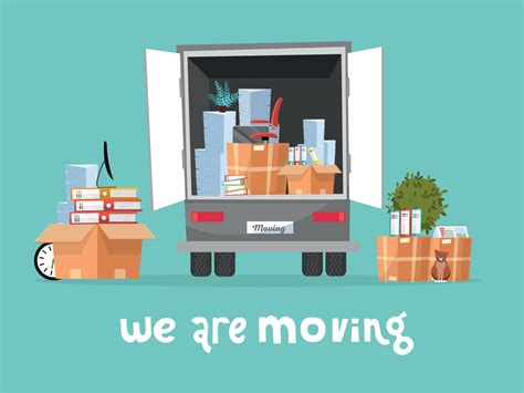 Corporate Moving into new office Concept. Business Relocation in new place. Things in Box in ... - Moving Illustration