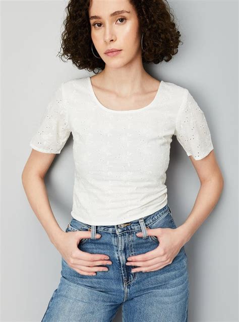 Buy Women Schiffli Top with Smocked Panel Online at just Rs. 799.0 ...