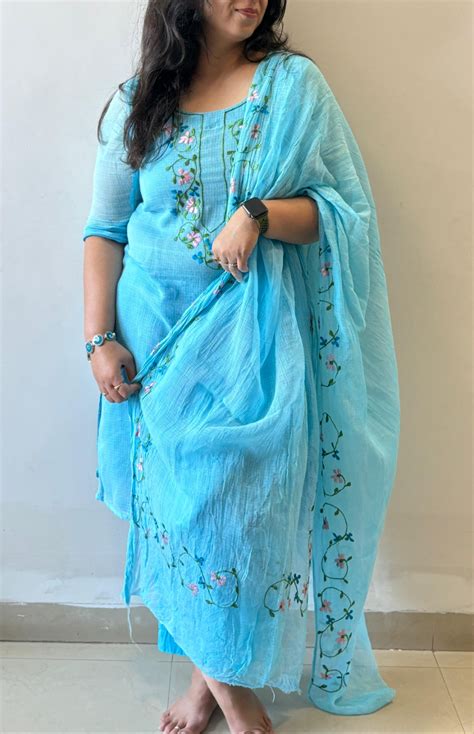 Buy Women's White Embroidered Premium Kota Doriya Suit