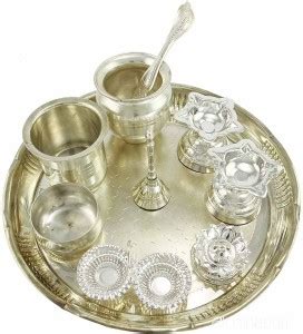 eKolhapuri ekolhapuri Silver Plated Pooja Thali/Aarti Set(10 Items ...