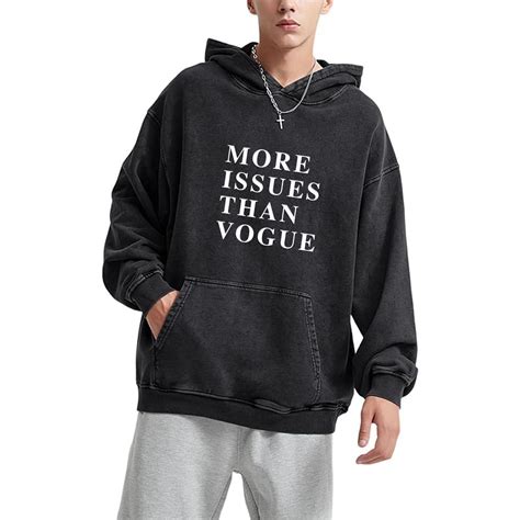 'More issues than Vogue' puff print Acid Wash Regular fit Hoodie ...