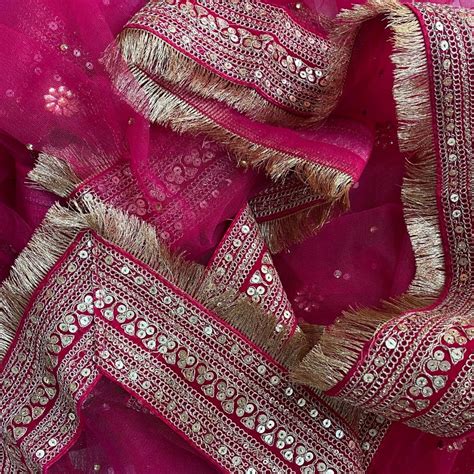 Bridal Queen Pink Embroidered Fringed Net Dupatta – anokherang