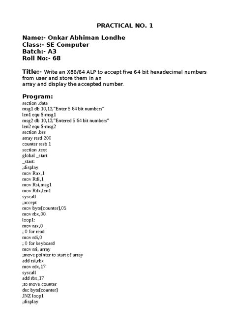MP practical No 1 - PRACTICAL NO. 1 Name:- Onkar Abhiman Londhe Class ...