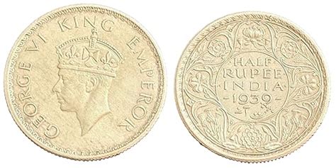 X Rare Mule 1939 Silver Half Rupee George VI British India Coin ...