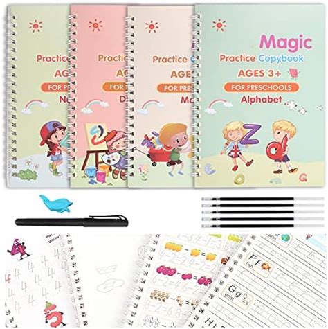 Tikplus Large Magic Practice Copy books, 4 Pack Grooved Copybook for ...