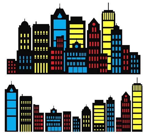 City Skyline Clipart: Superhero Buildings Silhouette (PNG SVG PDF) - Etsy