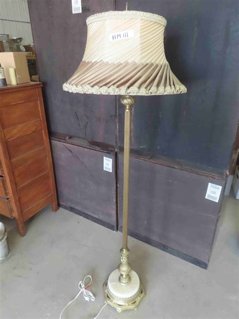 Vintage Brass with Marble Base Floor Lamp with Glass Diffuser + Shade ...