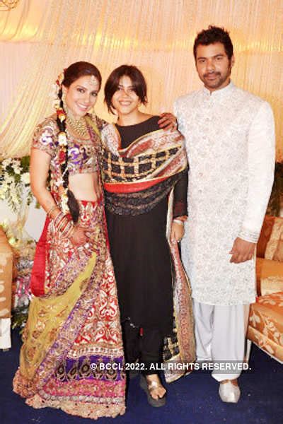 Ekta Kapoor with Shabbir Ahluwalia and Kanchi Kaul during their wedding ...