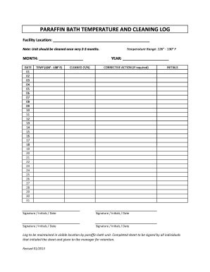 Paraffin Cleaning Log - Fill Online, Printable, Fillable, Blank | pdfFiller