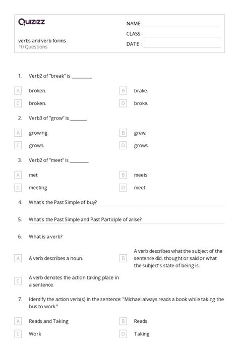 50+ Verbs worksheets for 4th Class on Quizizz | Free & Printable