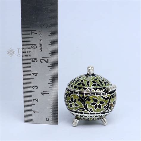Exclusive enamel work 925 Sterling silver handmade trinket box, Silver ...