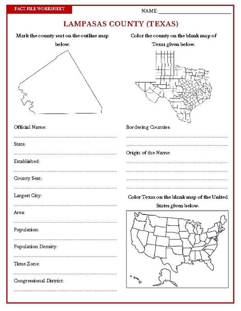 LAMPASAS COUNTY (TEXAS) Fact File Worksheet - Research Sheet | TPT