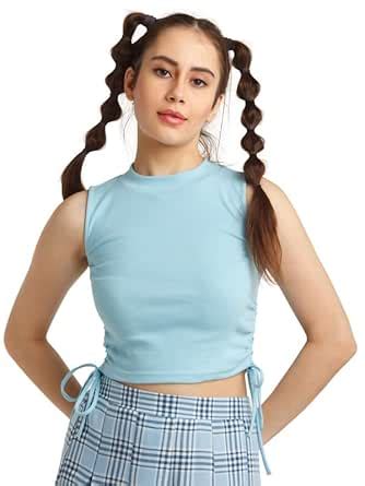 Zink Z Women's Blue Solid Crop Top : Amazon.in: Clothing & Accessories