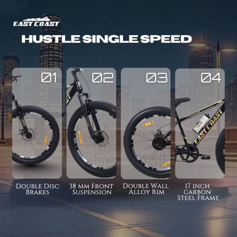 HUSTLE Gold Single Speed Fat Tyre 26T Mountain Bike/Cycle with Double ...