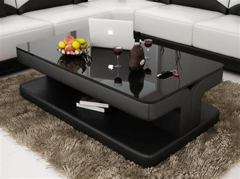 Leatherette Coffee Table: Black Leatherette Coffee Table w/Black Glass ...