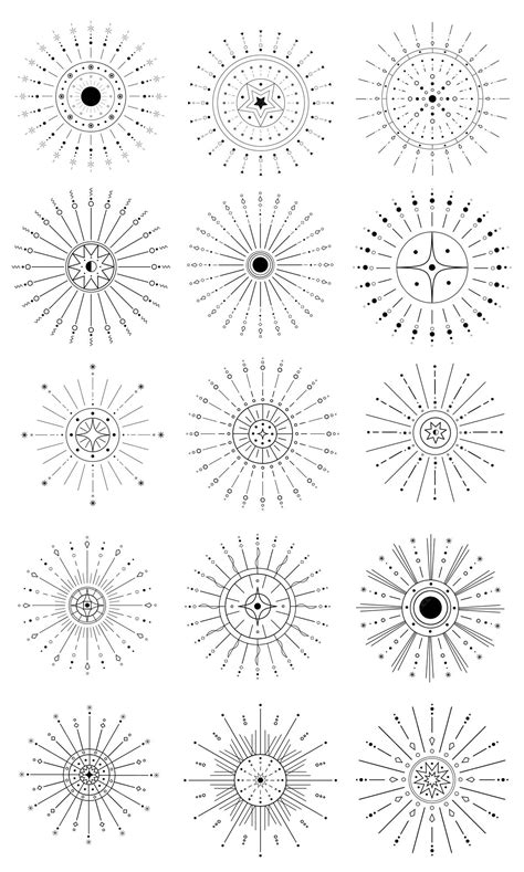 Aesthetic celestial sun element set | Premium Vector