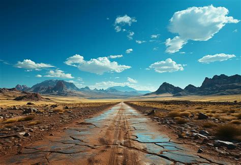 Photo Road Clear Sky Desert Mountains Landscape realistic image, ultra ...
