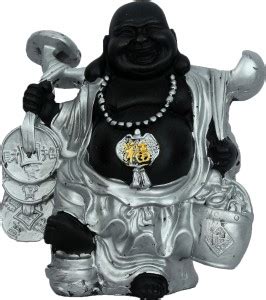 DEQUERA Laughing Buddha Statue Holding Ingot & Gold Coins Good Luck ...