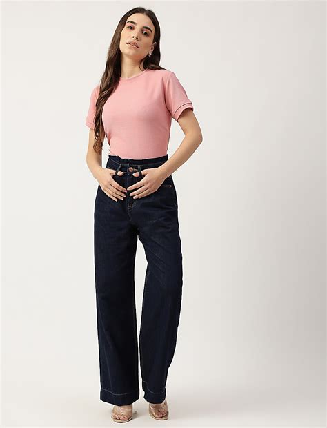 Buy Cotton Mix Plain Wide Leg Jeans at Marks & Spencer