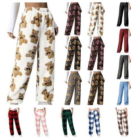 cllios Plaid Pajama Pants Women Fluffy Plush Pjs Bottoms Fuzzy Fleece ...