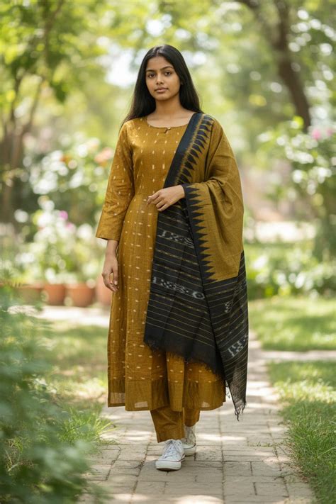 Handloom Mustard Anarkali Kurta & Dupatta Set – WeHandlooms