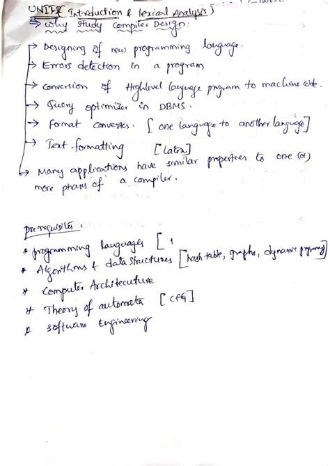 UNIT-1( Introduction & Lexical Analysis) - compiler design - Studocu