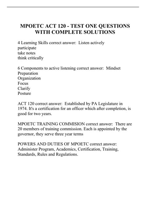 MPOETC ACT 120 - TEST ONE QUESTIONS WITH COMPLETE SOLUTIONS - MPOETC ...
