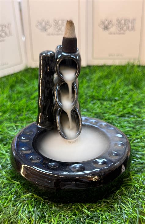 3 Pipe Design Aromatic Backflow Incense Fountain in Black- Premium Cer ...