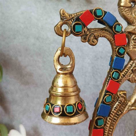 PEACOCK TRINITY STONE BRASS DIYA WITH BELL – The Sundook
