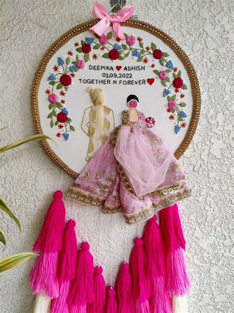 Customizable Couple Embroidered Hoop with Tassels