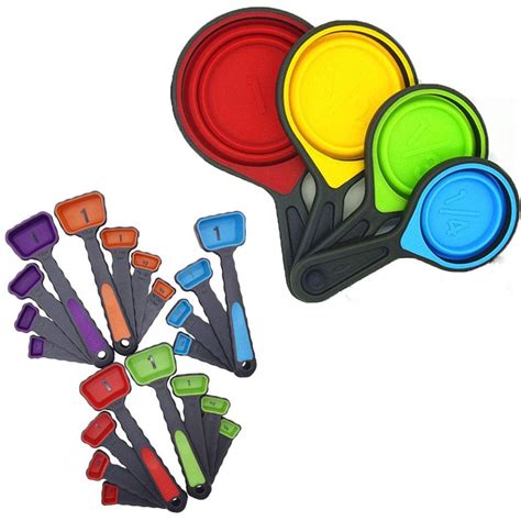 ThreeCat Silicone Measuring Cups and Spoons Set Engraved Measurement 8 ...